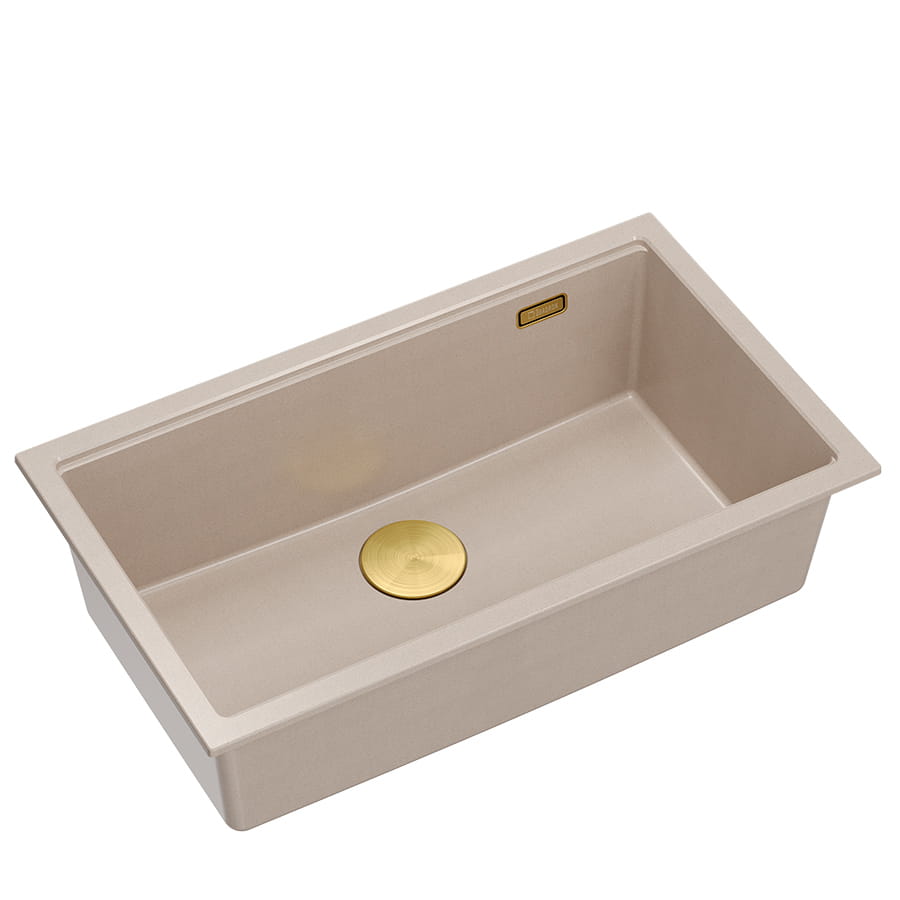 Zlewozmywak granitowy QUADRON LOGAN 110 76x45 PEARL BEIGE / ZŁOTY - Zlew kuchenny jednokomorowy wpuszczany