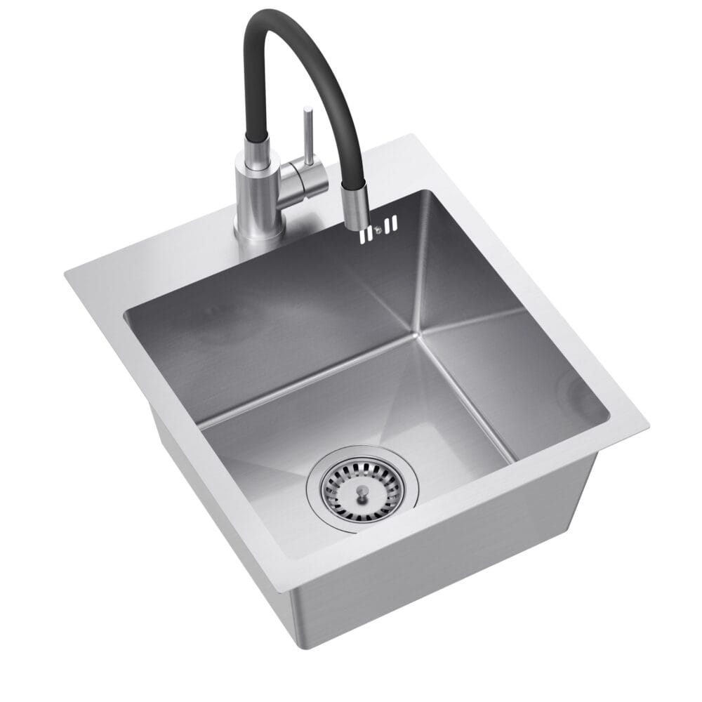 Zlewozmywak stalowy QUADRON LUKE 90 40x45 STAL SZLACHETNA - Zlew kuchenny jednokomorowy z baterią stalową z elastyczną wylewką