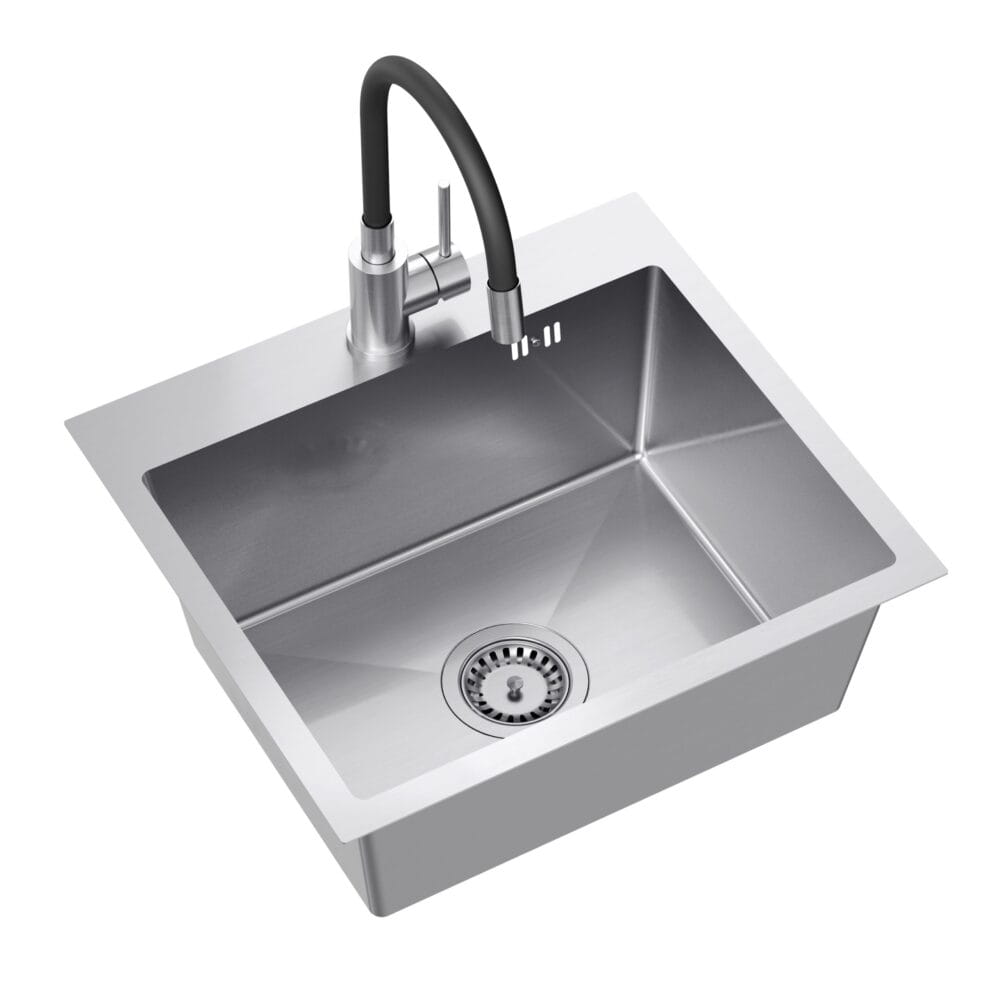 Zlewozmywak stalowy QUADRON LUKE 100 50x45 STAL SZLACHETNA - Zlew kuchenny jednokomorowy  z baterią stalową z elastyczną wylewką