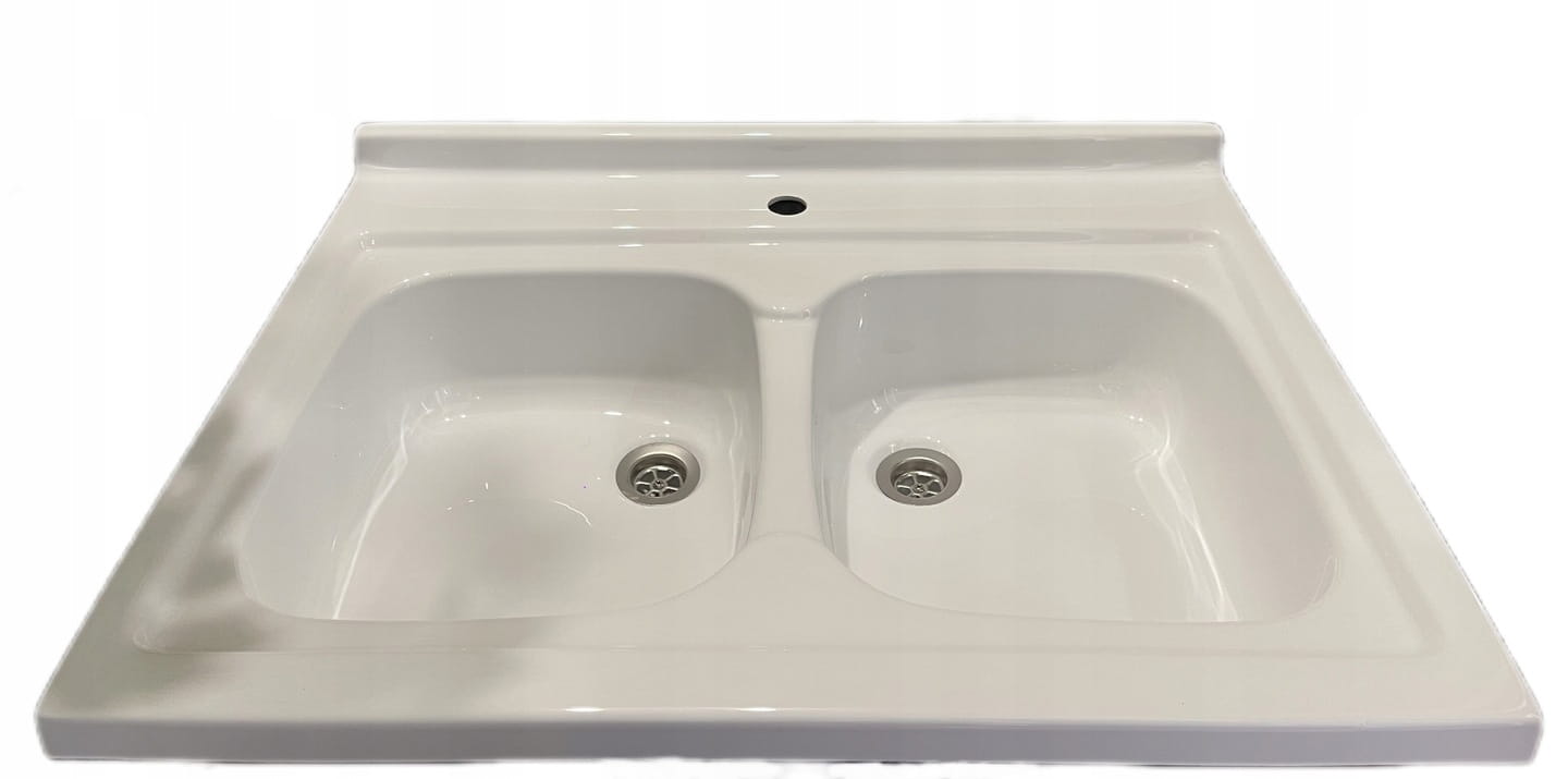 Zlewozmywak zlew dwukomorowy biały akrylowy 80x60 z otworem na baterie 