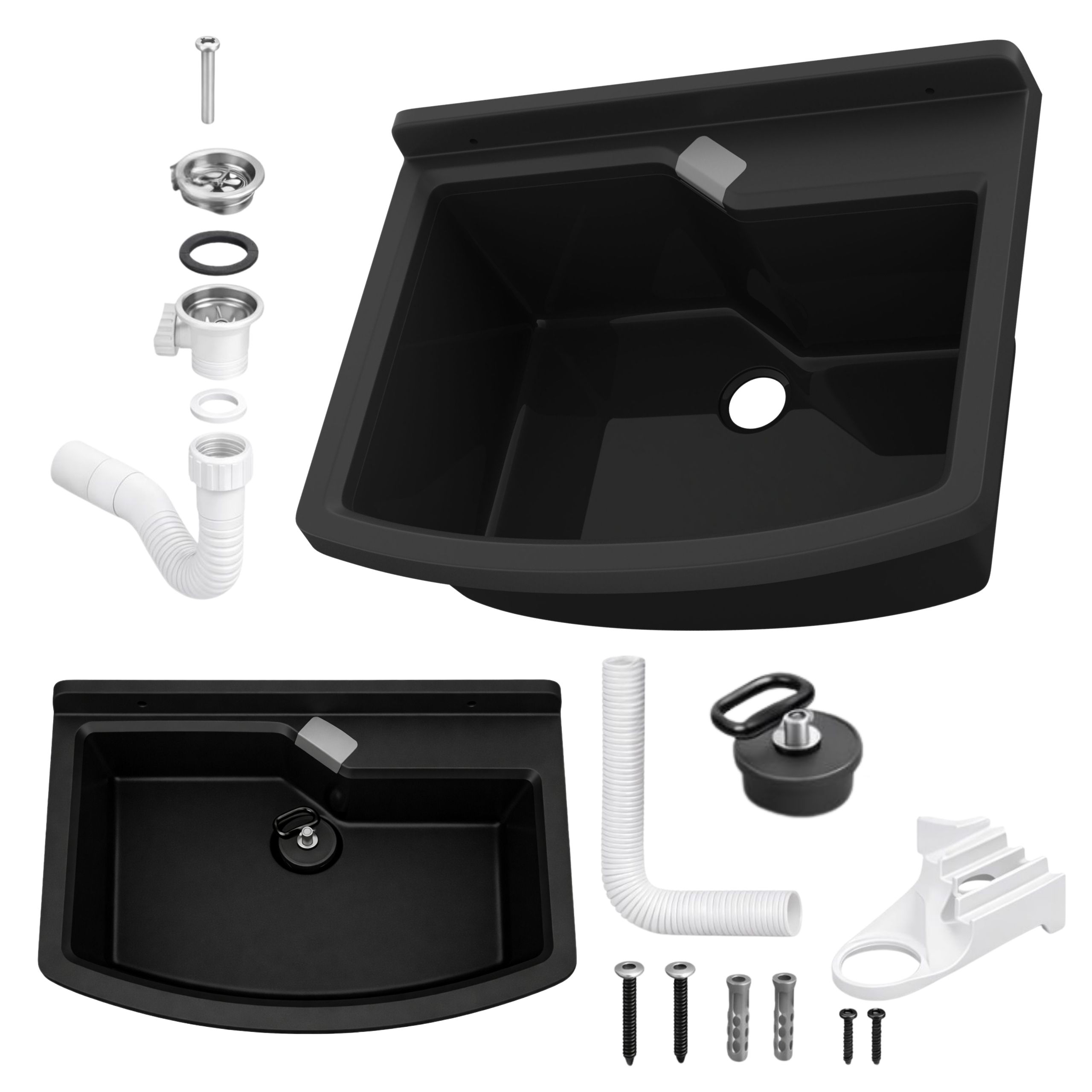 Zlewozmywak gospodarczy techniczny LIRA 60 cm CZARNY Komora robocza garaż kotłownia